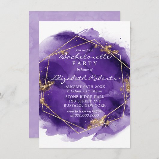Lila Lavender Gold Paint Junggeselinnen-Abschied I Einladung (Vorne/Hinten)