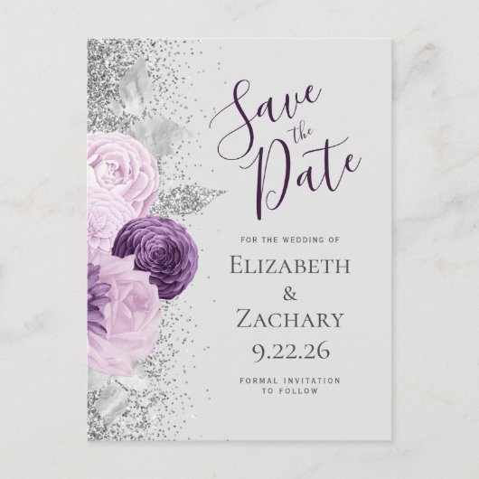 Lila Lavender Grau Silver Glitzer Postkarte (Vorderseite)