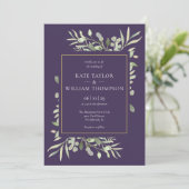 Lila Lavender Greenery Gold Foto Wedding Einladung (Stehend Vorderseite)
