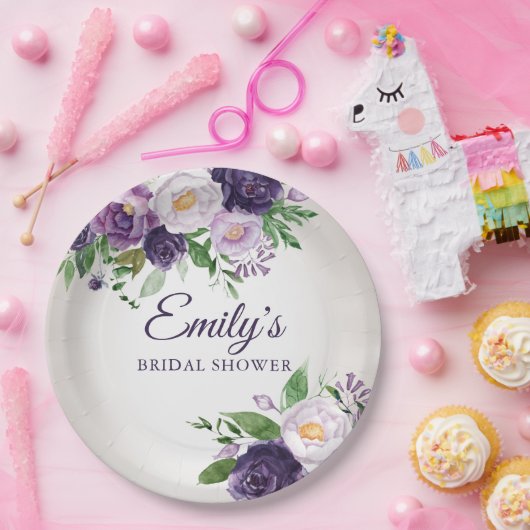 Lila Lavender Greenery Gray Brautparty Pappteller (Party)