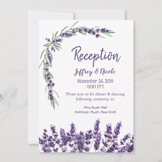 Lila Lavender Lilac Blume Hochzeitsempfang Einladung (Vorderseite)
