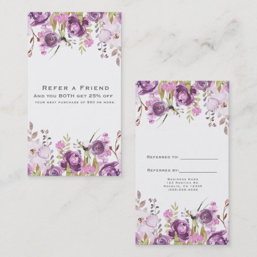 Lila Lavender Lilac Floral Chic Empfehlungskarte (Vorne/Hinten)
