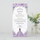 Lila Lavender Lilac Rose Floral Quinceñera Menü Programm (Stehend Vorderseite)