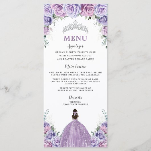 Lila Lavender Lilac Rose Floral Quinceñera Menü Programm (Vorderseite)