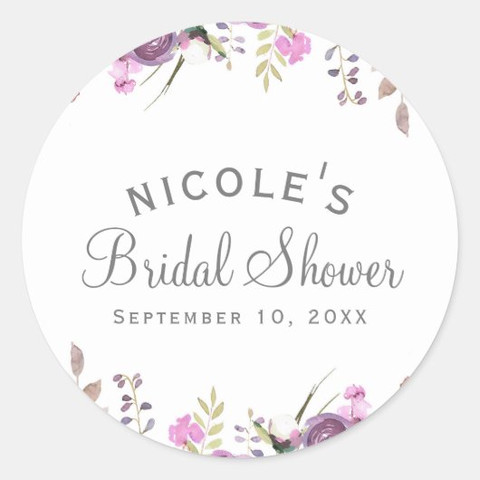 Lila Lavender Lilac Watercolor Blumenzehen Runder Aufkleber (Vorderseite)
