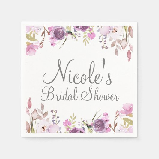 Lila Lavender Lilac Watercolor Blumenzehen Serviette (Vorderseite)
