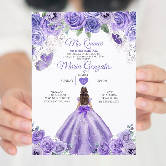Lila Lavender Mis Quince 15 Anos Silver Crown Einladung