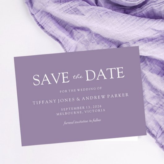Lila Lavender Modern Simple Wedding Save The Date