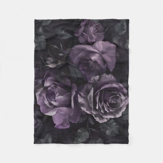 Lila Lavender Moody Rose Floral Goth Fleecedecke (Vorderseite)
