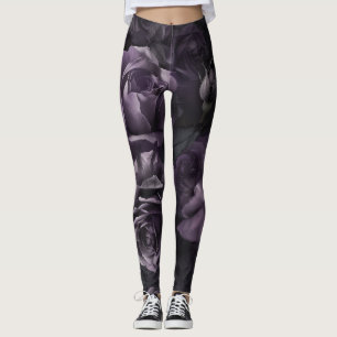Lila Lavender Moody Rose Floral Goth Leggings