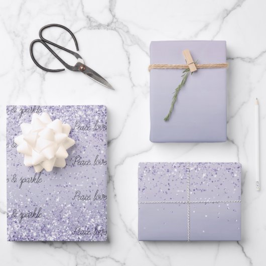 Lila Lavender Ombre Glitzer Sparkasse Geschenkpapier Set (Vorderseite)