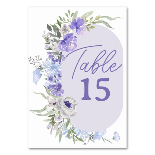 Lila Lavender Peri Floral Editable Tischnummer (Rückseite)