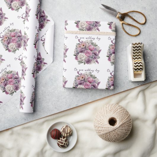 Lila Lavender Pink Roses Wedding Bouquet Geschenkpapier (Kunsthandwerk)