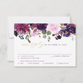 Lila Lavender Plum Floral Boho Wedding RSVP Karte (Vorderseite)