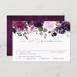 Lila Lavender Plum Floral Boho Wedding RSVP Karte