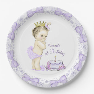 Lila Lavender Princess 1. Geburtstags-Party Pappteller
