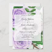 Lila Lavender Rose Grüne Wasserfarbe Hochzeitsinv Einladung (Vorderseite)