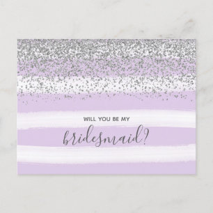 Lila Lavender & Silver Glitzer meine Bridesmaid Einladungspostkarte