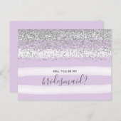 Lila Lavender & Silver Glitzer meine Bridesmaid Einladungspostkarte (Vorne/Hinten)