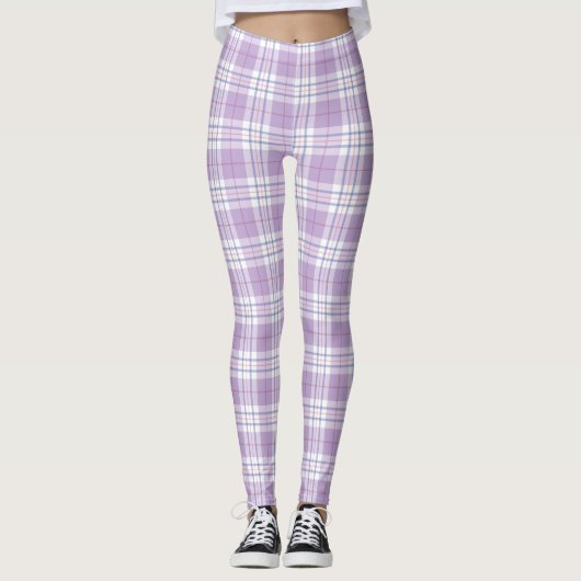Lila Lavender Spring Tartan Kariertes Muster Leggings (Vorderseite)
