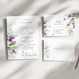 Lila Lavender Stems Greenerity Wedding Einladung