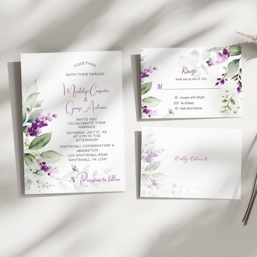Lila Lavender Stems Greenerity Wedding Einladung