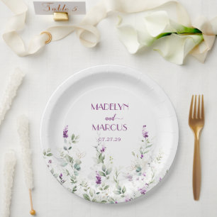 Lila Lavender Stems Grüne Hochzeitsempfang Pappteller