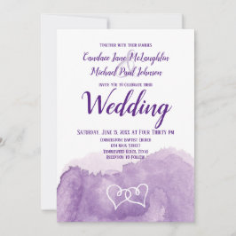 Lila Lavender Watercolor Doppelherzen Hochzeit Einladung