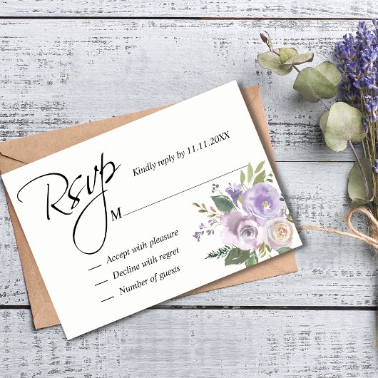 Lila Lavender Watercolor Floral UAWG Wedding RSVP Karte
