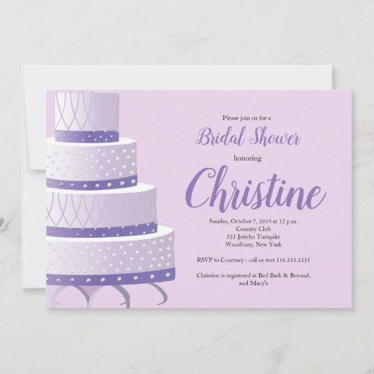 Lila Lavender Wedding Cake Brautparty Einladung (Vorderseite)