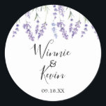 Lila, Lavender Wedding Stickers<br><div class="desc">Lila, Lavender Wedding Sticker. Entworfen mit lila handbemalten Lavendel-Blume mit Aquarellstilisierung. Das ist ein Landhausstil für Hochzeiten im Frühling, Sommer und im Freien. Passen Sie dieses Design mit Ihrem Hochzeitsdatum und den Namen von Braut und Bräutigam an. Die Hintergrundfarbe ist Set zu Weiß, Sie können jedoch eine Füllfarbe Ihrer Wahl...</div>
