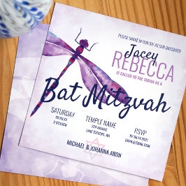 Lila, Lavender Whimsical Dragonfly Bat Mitzvah Einladung