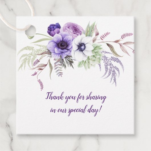 Lila Lavender White Floral Wedding Square | Geschenkanhänger (Vorderseite)