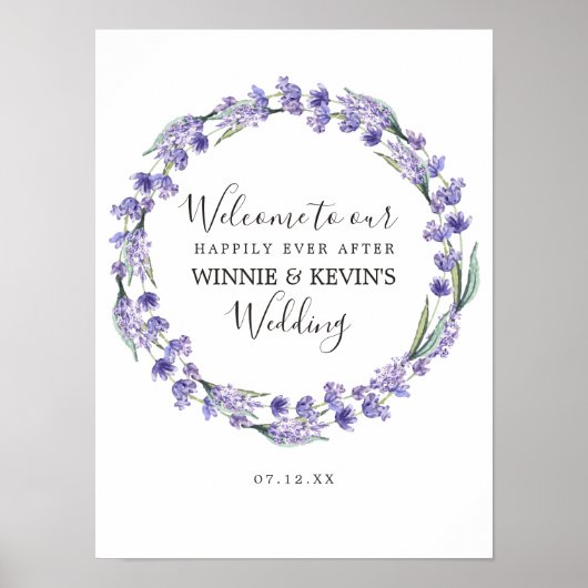 Lila Lavender Wreath Wedding Poster (Vorne)