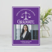 Lila Law School Foto Custom Abschluss Ankündigung (Stehend Vorderseite)