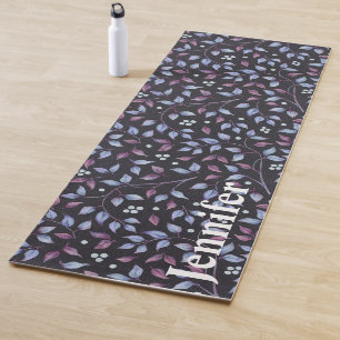 Lila Leaf & Berries & Name oder Monogramm Yogmatte Yogamatte