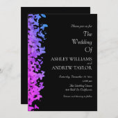 Lila Leaf-Muster Elegante Schwarze Hochzeit Einladung (Vorne/Hinten)