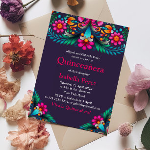 Lila Lebendige Florale Quinceanera Mexikanische Fi Einladung