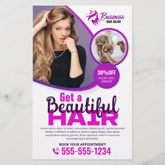 Lila, lebendiges Haar Stylist Salon Beauty Makeup Flyer (Vorne)
