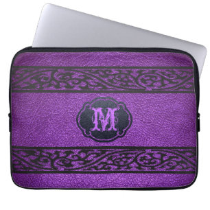 Lila Leder. Custom Monogram Laptopschutzhülle