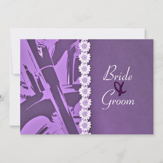 Lila Leder & Daisies Biker Hochzeit Einladung (Vorderseite)