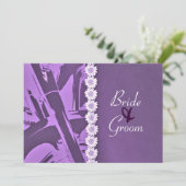 Lila Leder & Daisies Biker Hochzeit Einladung (Stehend Vorderseite)