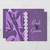 Lila Leder & Daisies Biker Hochzeit Einladung (Vorne/Hinten)