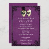 Lila lederne Goth Schädel-Hochzeits-Einladung Einladung (Vorne/Hinten)