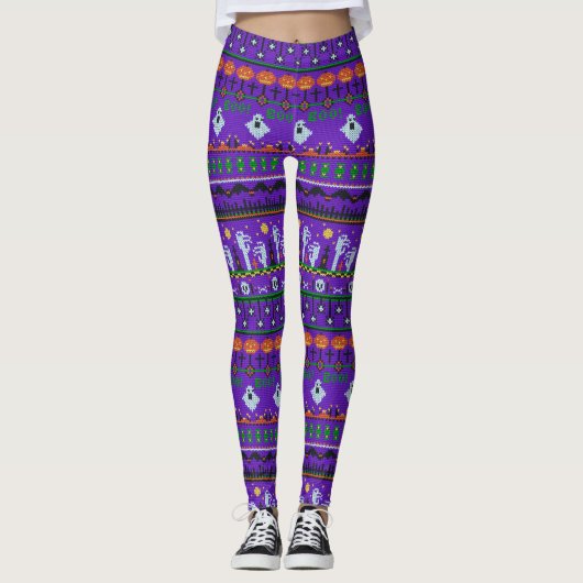 Lila Leggings Halloween-Party aus gestricktem Horr (Vorderseite)