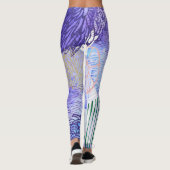 lila Leggings mit abstrakter Blumenschrift (Rückseite)
