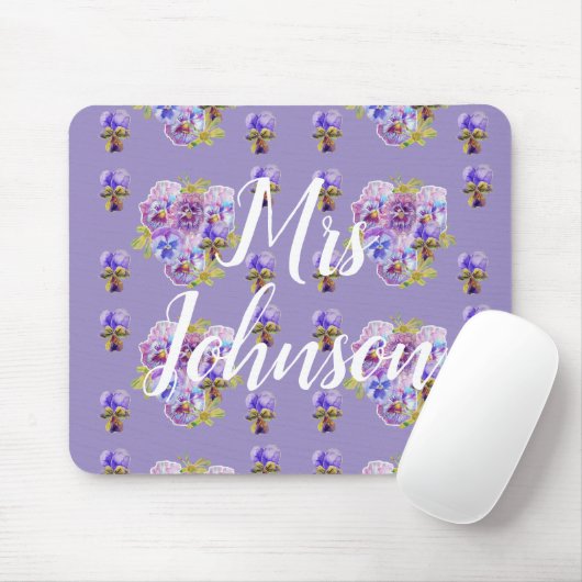 Lila Lehrer Name Blumencomputer Maus Mat Pad Mousepad (Mit Mouse)