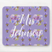 Lila Lehrer Name Blumencomputer Maus Mat Pad Mousepad (Vorne)