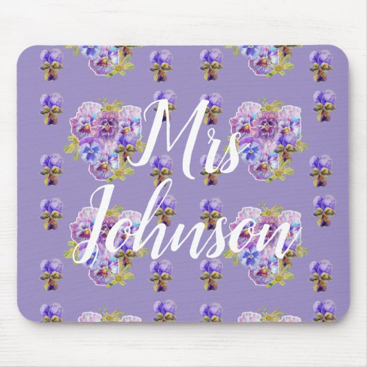 Lila Lehrer Name Blumencomputer Maus Mat Pad Mousepad (Vorne)