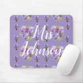 Lila Lehrer Name floraler Computer-Mauspad Mousepad (Mit Mouse)